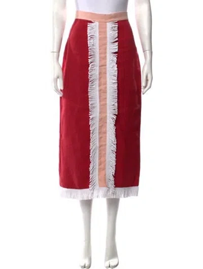 Pre-owned La Veste Linen Midi Length Skirt In Red