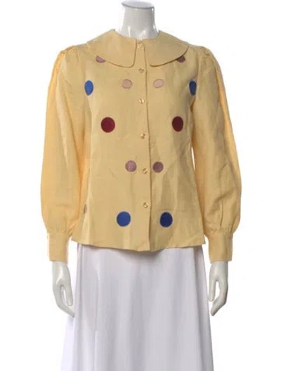 Pre-owned La Veste Linen Polka Dot Print Top In Yellow