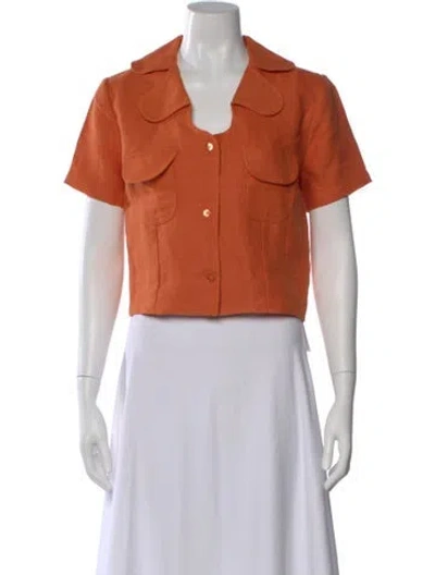 Pre-owned La Veste Linen Short Sleeve Button-up Top In Orange