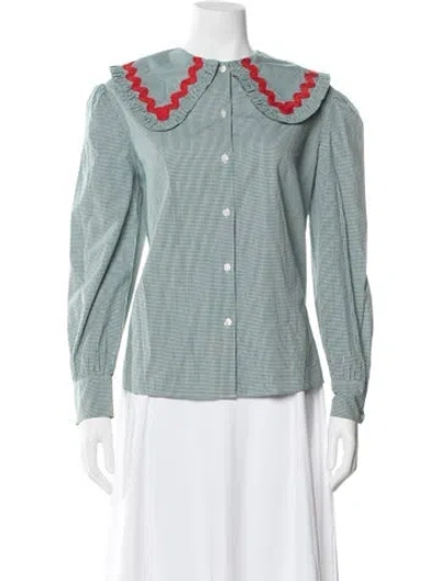 Pre-owned La Veste Patterned Long Sleeve Blouse In Green