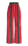 La Veste Pippi Striped Cotton Velvet Pants In Red