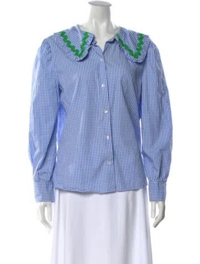 Pre-owned La Veste Plaid Print Long Sleeve Blouse In Blue