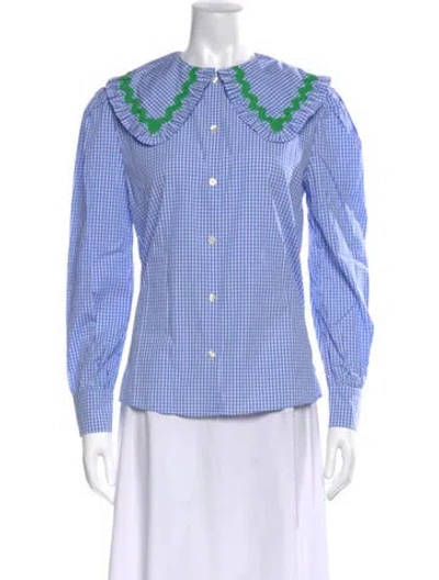 Pre-owned La Veste Plaid Print Long Sleeve Blouse In Blue