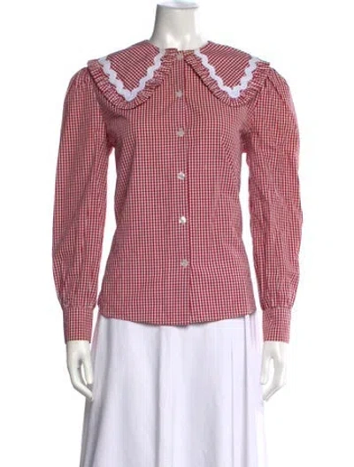 Pre-owned La Veste Plaid Print Long Sleeve Blouse In Pink