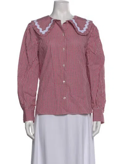 Pre-owned La Veste Plaid Print Long Sleeve Blouse In Pink