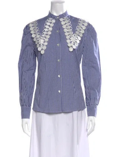 Pre-owned La Veste Plaid Print Long Sleeve Button-up Top In Blue