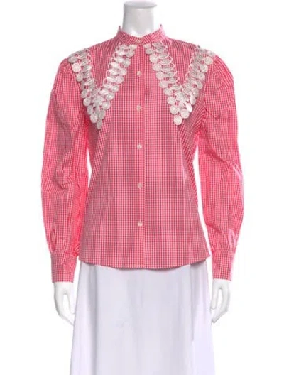 Pre-owned La Veste Plaid Print Long Sleeve Button-up Top In Pink