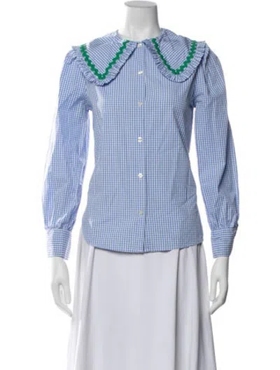 Pre-owned La Veste Plaid Print Long Sleeve Top In Blue