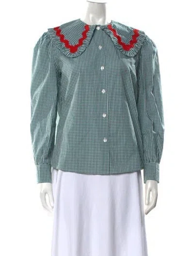 Pre-owned La Veste Plaid Print Long Sleeve Top In Green