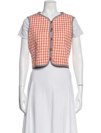 Pre-owned La Veste Plaid Print Vest In Orange