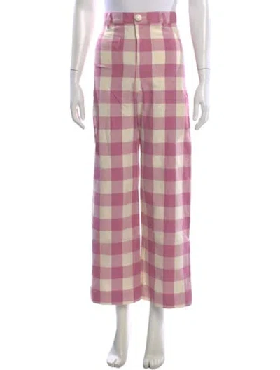 Pre-owned La Veste Plaid Print Wide Leg Pants In Pink