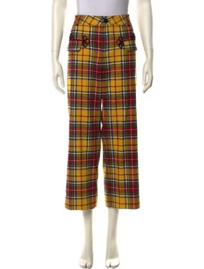 Pre-owned La Veste Plaid Print Wide Leg Pants In Yellow
