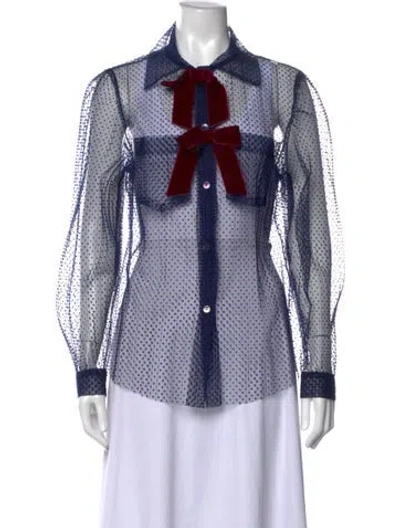 Pre-owned La Veste Polka Dot Print Long Sleeve Top In Blue