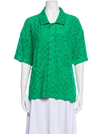 Pre-owned La Veste Printed Short Sleeve Button-up Top In Green