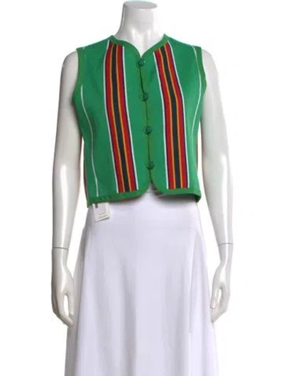 Pre-owned La Veste Striped Crew Neck Top In Green