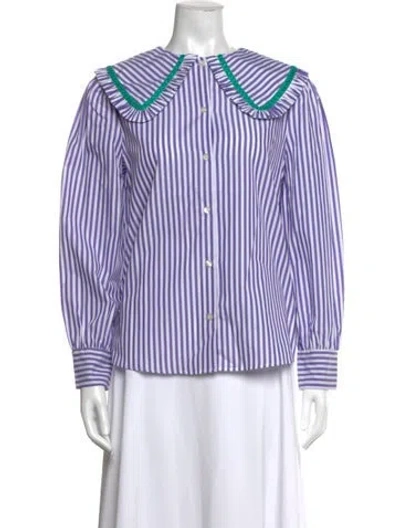 Pre-owned La Veste Striped Long Sleeve Blouse In Purple