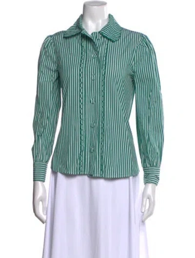 Pre-owned La Veste Striped Long Sleeve Button-up Top In Green