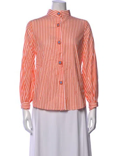Pre-owned La Veste Striped Long Sleeve Button-up Top W/ Tags In Orange
