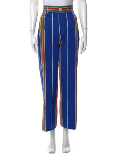 Pre-owned La Veste Striped Straight Leg Pants In Blue