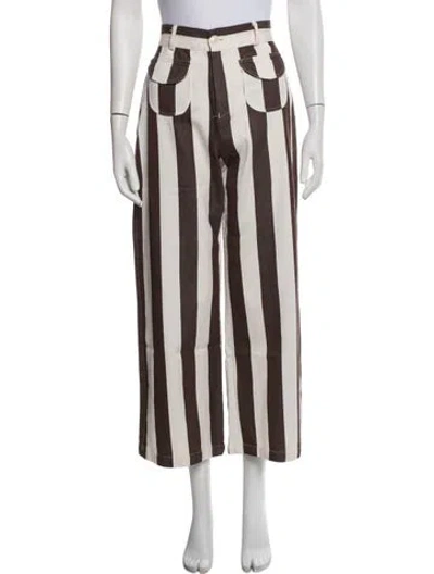Pre-owned La Veste Striped Straight Leg Pants In Brown
