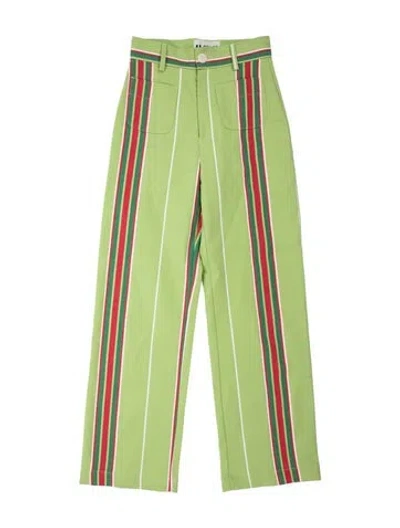 Pre-owned La Veste Striped Straight Leg Pants In Green