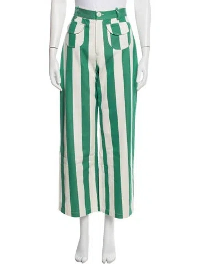 Pre-owned La Veste Striped Straight Leg Pants In Green