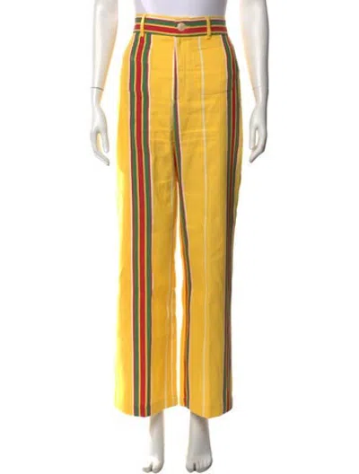 Pre-owned La Veste Striped Straight Leg Pants In Yellow