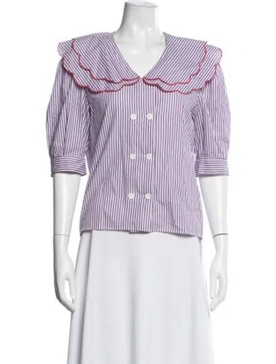 Pre-owned La Veste Striped V-neck Blouse In Purple