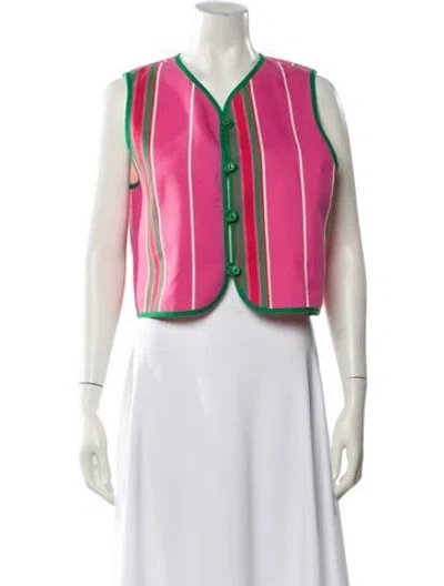 Pre-owned La Veste Striped V-neck Crop Top In Pink