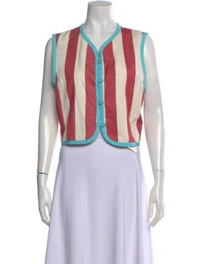 Pre-owned La Veste Striped V-neck Top In Multi
