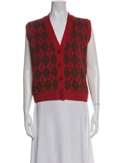 Pre-owned La Veste Wool Houndstooth Print Sweater W/ Tags In Red