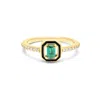 La Vie Jewelry Women's Emerald Cut With Emerald Stone & Black Enamel Ring - Gold Plated