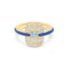 La Vie Jewelry Women's Gold / Blue Crystal Emerald Pave Ring With Lapis Enamel - Gold Plated