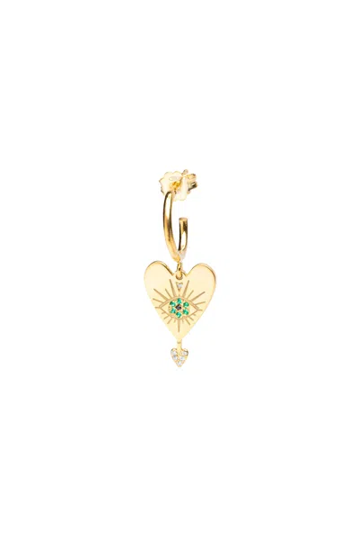 La Vie Jewelry Women's L' Amoureux Hoop With Emerald Single Earring - Gold Plated
