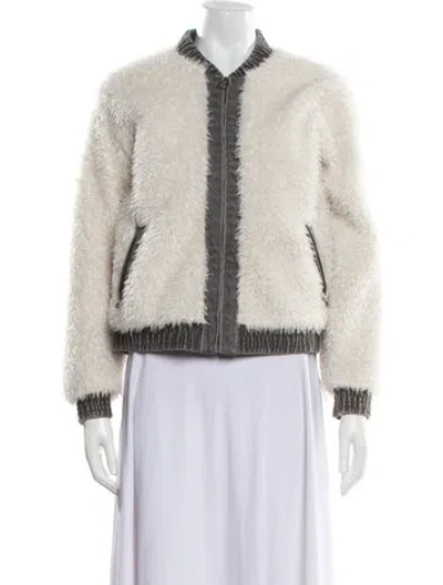 Pre-owned La Vie Rebecca Taylor Faux Fur Colorblock Pattern Faux Fur Jacket In Neutral