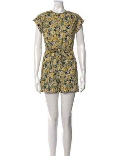 Pre-owned La Vie Rebecca Taylor Floral Print Crew Neck Romper In Yellow