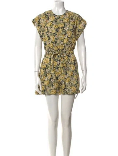 Pre-owned La Vie Rebecca Taylor Floral Print Crew Neck Romper In Yellow
