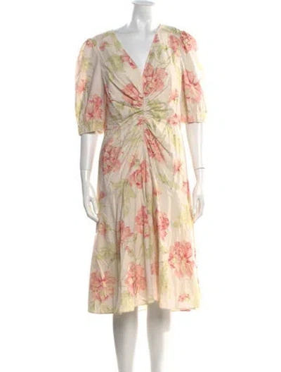 Pre-owned La Vie Rebecca Taylor Floral Print Midi Length Dress In Neutral