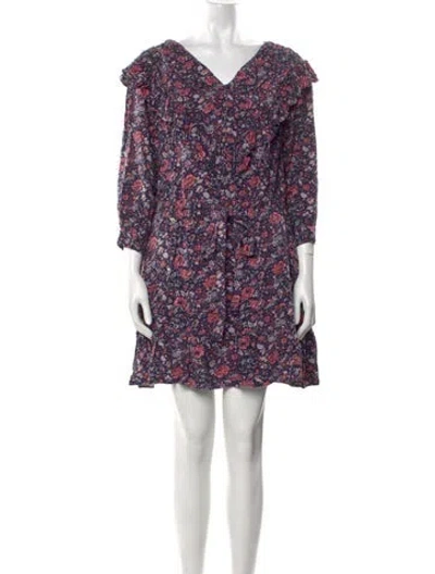 Pre-owned La Vie Rebecca Taylor Floral Print Mini Dress In Blue
