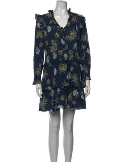 Pre-owned La Vie Rebecca Taylor Floral Print Mini Dress In Blue