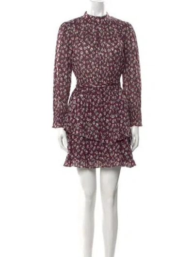 Pre-owned La Vie Rebecca Taylor Floral Print Mini Dress In Burgundy