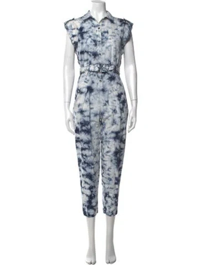 Pre-owned La Vie Rebecca Taylor Floral Print Scoop Neck Jumpsuit In Blue