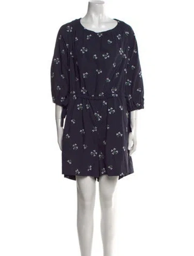 Pre-owned La Vie Rebecca Taylor Floral Print Scoop Neck Romper In Blue