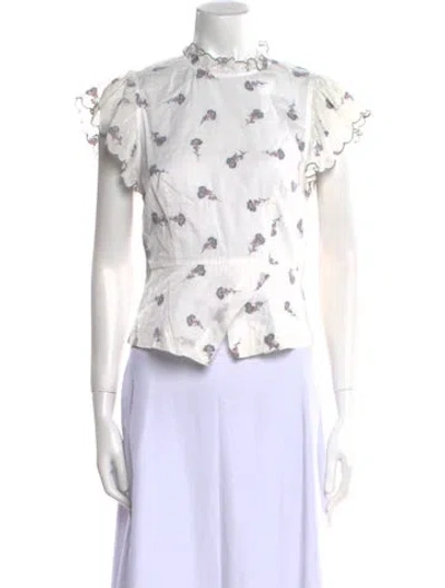 Pre-owned La Vie Rebecca Taylor Mock Neck Short Sleeve Blouse In Multi