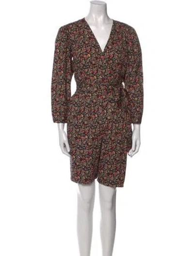 Pre-owned La Vie Rebecca Taylor Printed V-neck Romper W/ Tags In Black