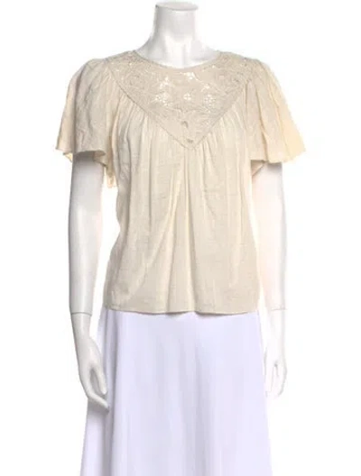 Pre-owned La Vie Rebecca Taylor Scoop Neck Short Sleeve Blouse In Neutral