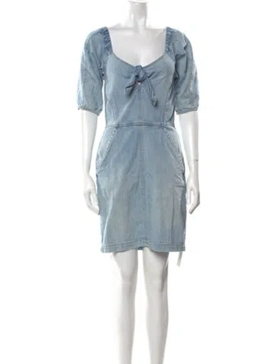 Pre-owned La Vie Rebecca Taylor Square Neckline Mini Dress In Blue
