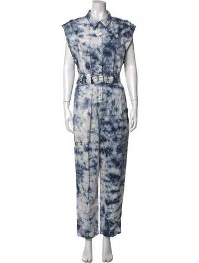 Pre-owned La Vie Rebecca Taylor Tie-dye Print Cowl Neck In Blue/white