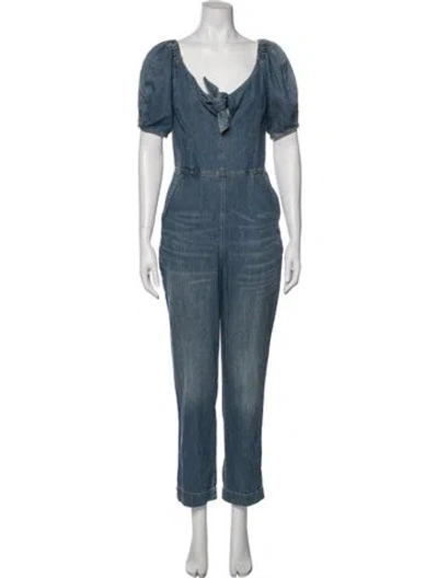 Pre-owned La Vie Rebecca Taylor V-neck Jumpsuit In Blue