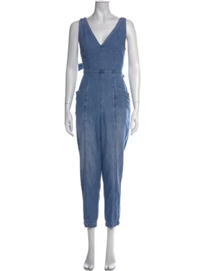 Pre-owned La Vie Rebecca Taylor V-neck Jumpsuit In Blue